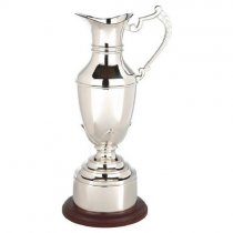 Nickel Plate Claret Jug on Wood Plinth with Band | 210mm |