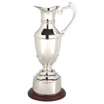Nickel Plate Claret Jug on Wood Plinth with Band | 255mm |