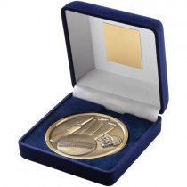 Blue Velvet Box + Medal Cricket Trophy | 102mm | G91